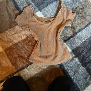 Wild Fable Ribbed Camel Short Sleeve Top